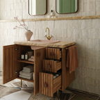 Modern Wooden Bathroom Vanity With Faux Wood Stone Top And Side Drawer Storage For Bathroom