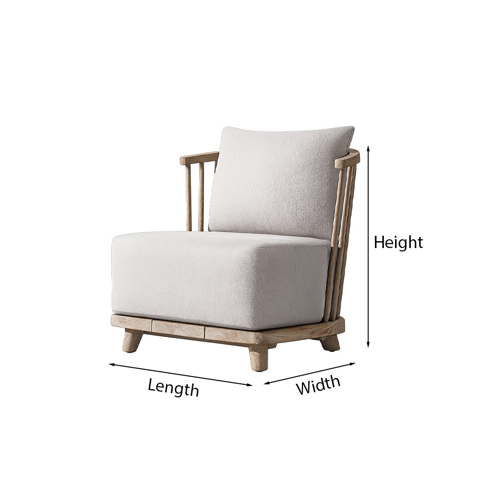 Scandinavian Accent Chair With Spindle Wood Frame And Upholstered Cushion For Living Room