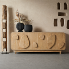 Scandinavian Cabinet With Carved Wood Elements And Softly Rounded Edges For Living Room