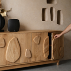Scandinavian Cabinet With Carved Wood Elements And Softly Rounded Edges For Living Room